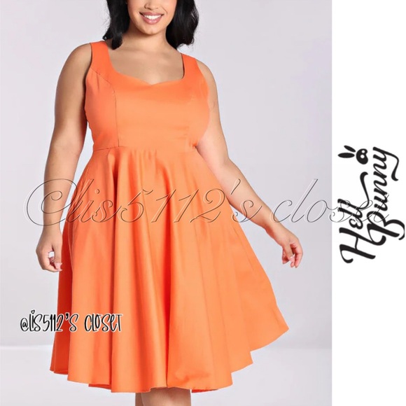 Hell Bunny Orange Heidi 50’s Pinup Swing Dress 2XL // UK 18 — fits US 1X - Picture 1 of 16